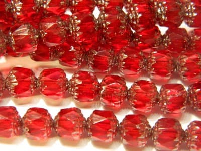8MM Czech Fire Polished Deep Red Bols Beads-Red, Transparent, Luster - Thumbnail 2