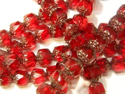 8MM Czech Fire Polished Deep Red Bols Beads-Red, Transparent, Luster - Thumbnail 6