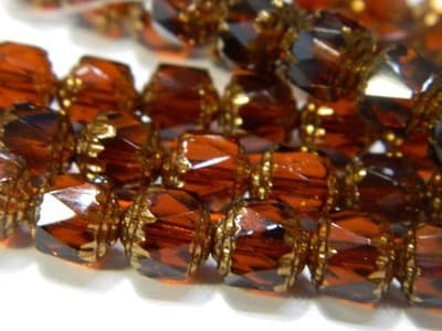 8MM Czech Fire Polished Brown Bols Beads - Brown Transparent Bronze Finish - - Thumbnail 3