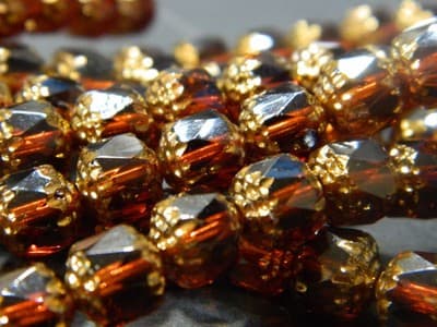 8MM Czech Fire Polished Brown Bols Beads - Brown Transparent Bronze Finish - - Thumbnail 2