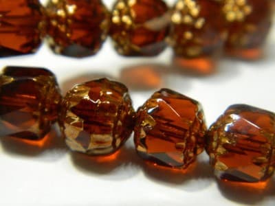 8MM Czech Fire Polished Brown Bols Beads - Brown Transparent Bronze Finish - - Image 1