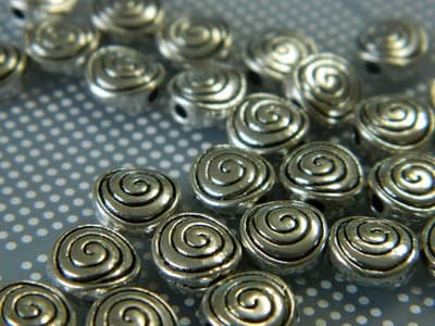8MM Tibet Style Silver Metal Bead Spacers - Flat Round Spacer Beads - Silver - Image 1