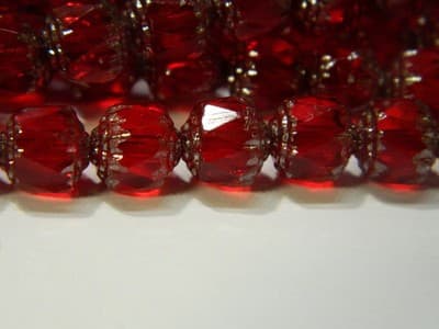 8MM Czech Fire Polished Deep Red Bols Beads-Red, Transparent, Luster - Image 1