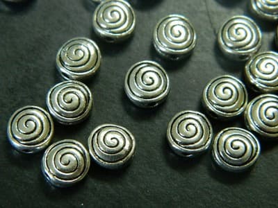 8MM Tibet Style Silver Metal Bead Spacers - Flat Round Spacer Beads - Silver - Thumbnail 4