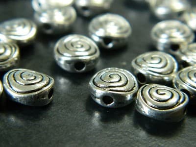 8MM Tibet Style Silver Metal Bead Spacers - Flat Round Spacer Beads - Silver - Thumbnail 2