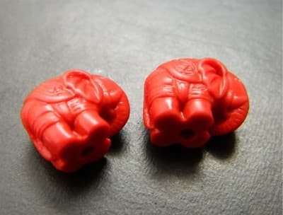 Carved Elephant Lacquer Red Cinnabar Animal Beads - Bright Red Carved Cinnabar - Image 1