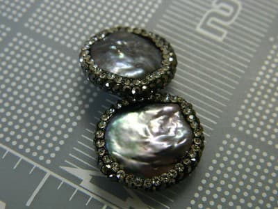 Flat Round Abalone Shell Beads /White & Black Rhinestone - Shell Rhinestone - Thumbnail 4