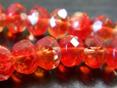 8x6MM Rustic Red Fire Polished Faceted Czech Donut Beads - "Red Fire" Fire - Image 1