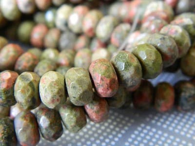 8x5MM Faceted Natural Unakite Rondelle Beads - Faceted Gemstone Rondelle Beads - Thumbnail 2