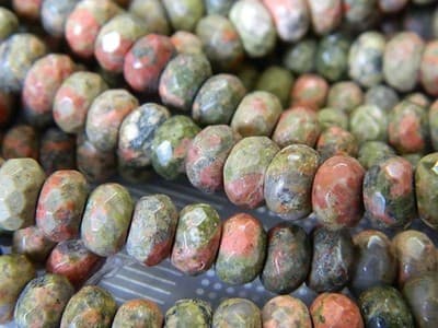8x5MM Faceted Natural Unakite Rondelle Beads - Faceted Gemstone Rondelle Beads - Thumbnail 7