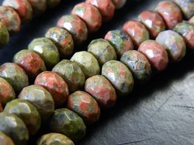 8x5MM Faceted Natural Unakite Rondelle Beads - Faceted Gemstone Rondelle Beads - Thumbnail 5