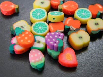 Crafters & Kids Fun Polymer Clay Fruit Theme Beads - Multi-Colored Fruit Themed - Thumbnail 2