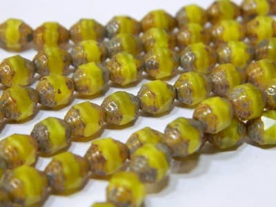8MM Yellow Silk Opaque Czech Glass Fire Polished Prop Beads - Prop Cut Yellow - Thumbnail 2