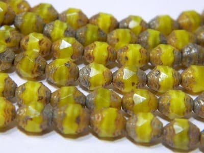 8MM Yellow Silk Opaque Czech Glass Fire Polished Prop Beads - Prop Cut Yellow - Thumbnail 5