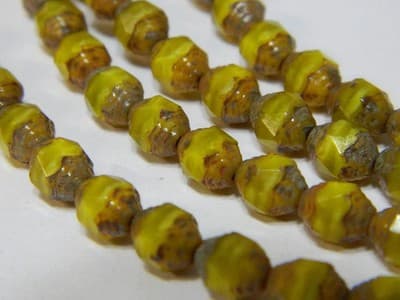 8MM Yellow Silk Opaque Czech Glass Fire Polished Prop Beads - Prop Cut Yellow - Thumbnail 8