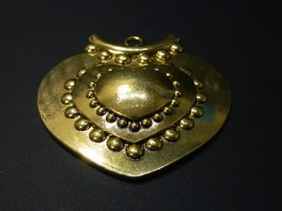 Golden Tibetan Style Extruding Heart Big Pendant - Gold Heart Shaped Retro - Image 1