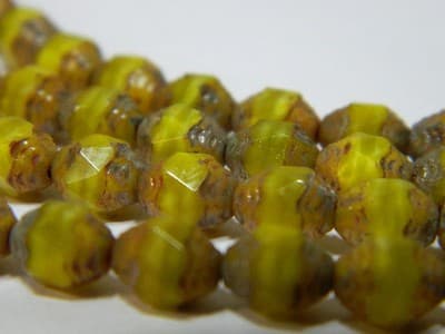 8MM Yellow Silk Opaque Czech Glass Fire Polished Prop Beads - Prop Cut Yellow - Thumbnail 6