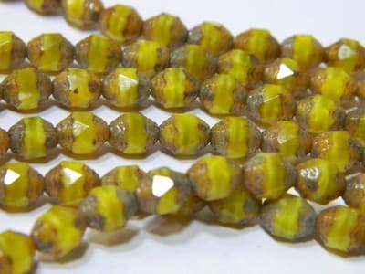 8MM Yellow Silk Opaque Czech Glass Fire Polished Prop Beads - Prop Cut Yellow - Thumbnail 7