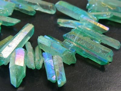 Light Green AB Plated Tusk Crystal Rock Quartz Beads - Small Quartz Crystal - Thumbnail 2