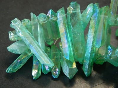 Light Green AB Plated Tusk Crystal Rock Quartz Beads - Small Quartz Crystal - Thumbnail 3