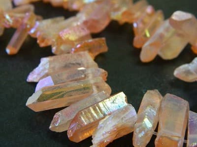 Orange Coral AB Plated Tusk Crystal Rock Quartz Beads - Small Quartz Crystal - Thumbnail 2