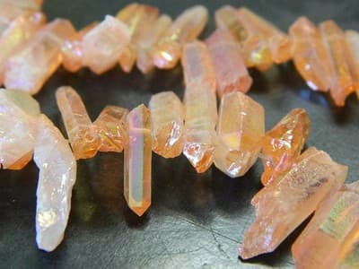 Orange Coral AB Plated Tusk Crystal Rock Quartz Beads - Small Quartz Crystal - Image 1