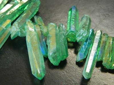 Light Green AB Plated Tusk Crystal Rock Quartz Beads - Small Quartz Crystal - Thumbnail 6