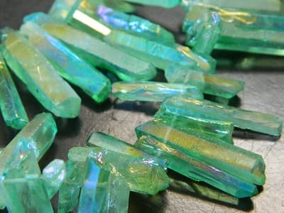 Light Green AB Plated Tusk Crystal Rock Quartz Beads - Small Quartz Crystal - Thumbnail 5