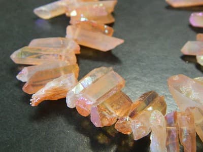 Orange Coral AB Plated Tusk Crystal Rock Quartz Beads - Small Quartz Crystal - Thumbnail 3