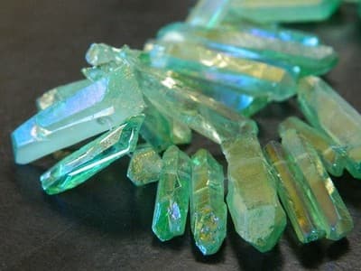 Light Green AB Plated Tusk Crystal Rock Quartz Beads - Small Quartz Crystal - Thumbnail 4