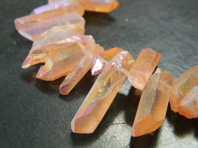 Orange Coral AB Plated Tusk Crystal Rock Quartz Beads - Small Quartz Crystal - Thumbnail 5