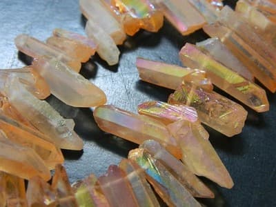 Orange Coral AB Plated Tusk Crystal Rock Quartz Beads - Small Quartz Crystal - Thumbnail 6