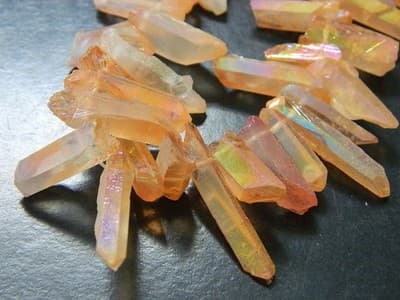 Orange Coral AB Plated Tusk Crystal Rock Quartz Beads - Small Quartz Crystal - Thumbnail 7