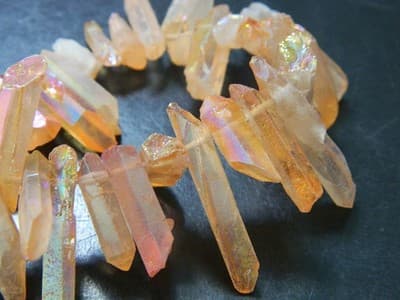 Orange Coral AB Plated Tusk Crystal Rock Quartz Beads - Small Quartz Crystal - Thumbnail 8