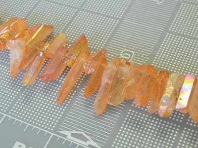 Orange Coral AB Plated Tusk Crystal Rock Quartz Beads - Small Quartz Crystal - Thumbnail 9
