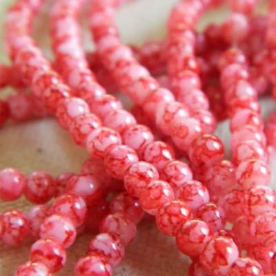 4MM Red Round Glass Spacer Beads-Tiny Red & White Mottled Glass Spacer - Image 1