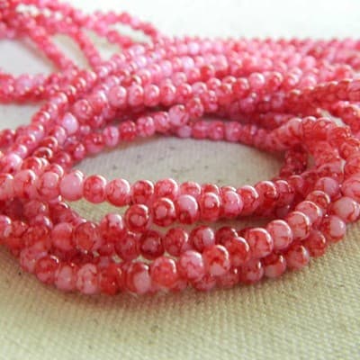 4MM Red Round Glass Spacer Beads-Tiny Red & White Mottled Glass Spacer - Thumbnail 3