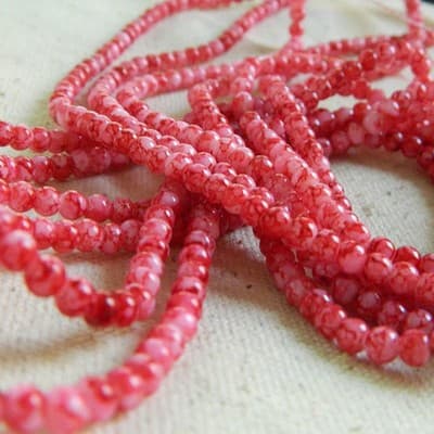 4MM Red Round Glass Spacer Beads-Tiny Red & White Mottled Glass Spacer - Thumbnail 4