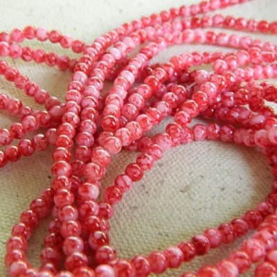 4MM Red Round Glass Spacer Beads-Tiny Red & White Mottled Glass Spacer - Thumbnail 2
