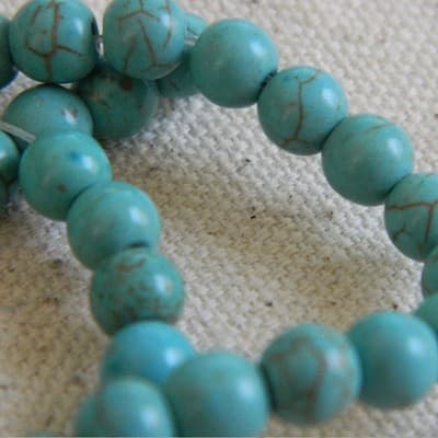 6MM Round Turquoise Color Howlite Beads - Turquoise Howlite Jewelry Making - Thumbnail 2