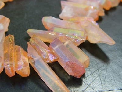 Orange Coral AB Plated Tusk Crystal Rock Quartz Beads - Small Quartz Crystal - Thumbnail 4