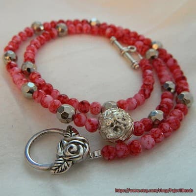 4MM Red Round Glass Spacer Beads-Tiny Red & White Mottled Glass Spacer - Thumbnail 5