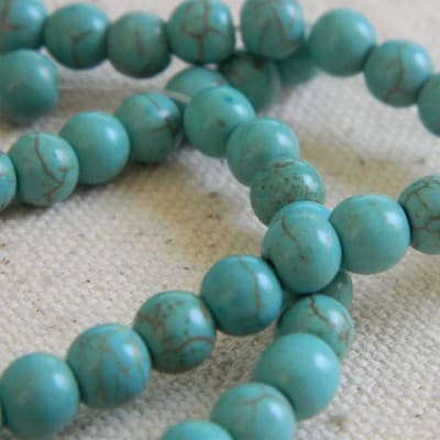 6MM Round Turquoise Color Howlite Beads - Turquoise Howlite Jewelry Making - Thumbnail 4
