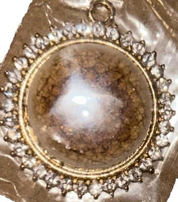 39mm Flat round porcelain and rhinestone Gold plated Necklace Pendant - Image 1