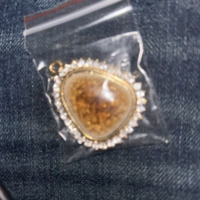 40MM Flat Drop Porcelain & Rhinestone Gold Necklace Pendant -Golden Bezel - Image 1