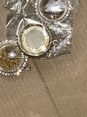 39mm Flat round porcelain and rhinestone Gold plated Necklace Pendant - Thumbnail 3