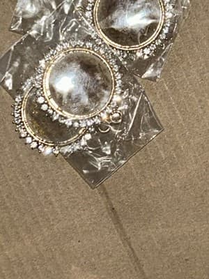 39mm Flat round porcelain and rhinestone Gold plated Necklace Pendant - Thumbnail 2