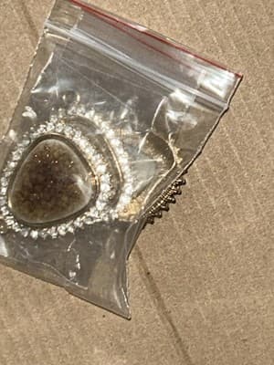 40MM Flat Drop Porcelain & Rhinestone Gold Necklace Pendant -Golden Bezel - Thumbnail 2