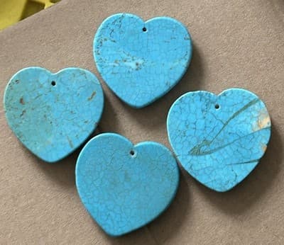 (4) 46mm X45mm Turquoise With Gold Hue Heart Shaped Pendant Lot # 450 - Thumbnail 3