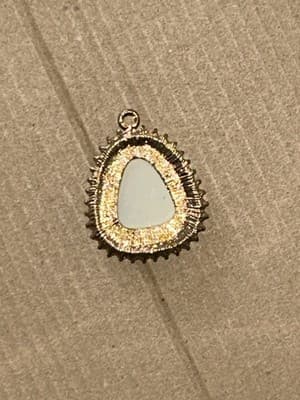 40MM Flat Drop Porcelain & Rhinestone Gold Necklace Pendant -Golden Bezel - Thumbnail 3